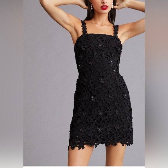Anthropologie Dresses & Skirts - Anthropologie Pankaj & Nidhi Black Floral Appliqué Lace Mini Dress Size XS